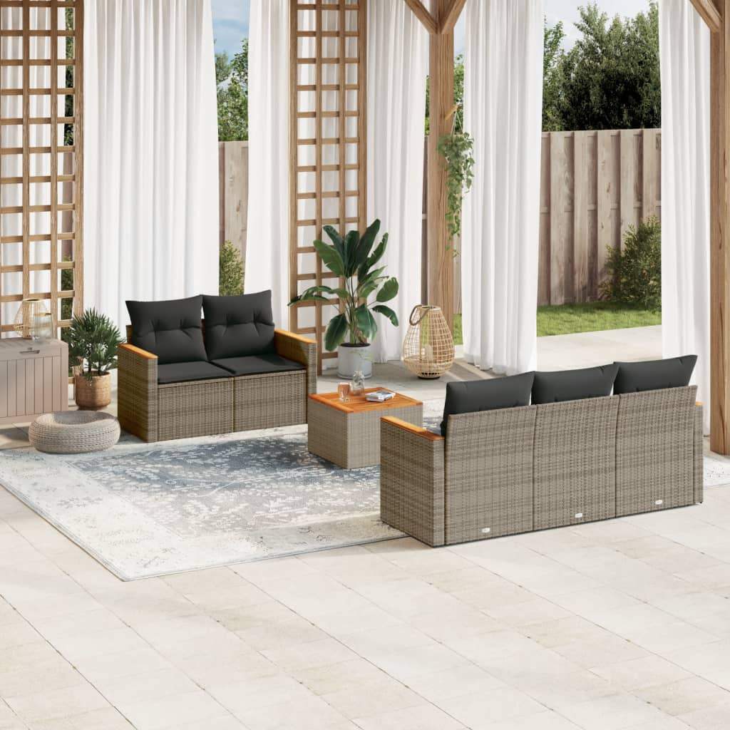 Set Divano da Giardino 6 pz con Cuscini Grigio in Polyrattan - homemem39