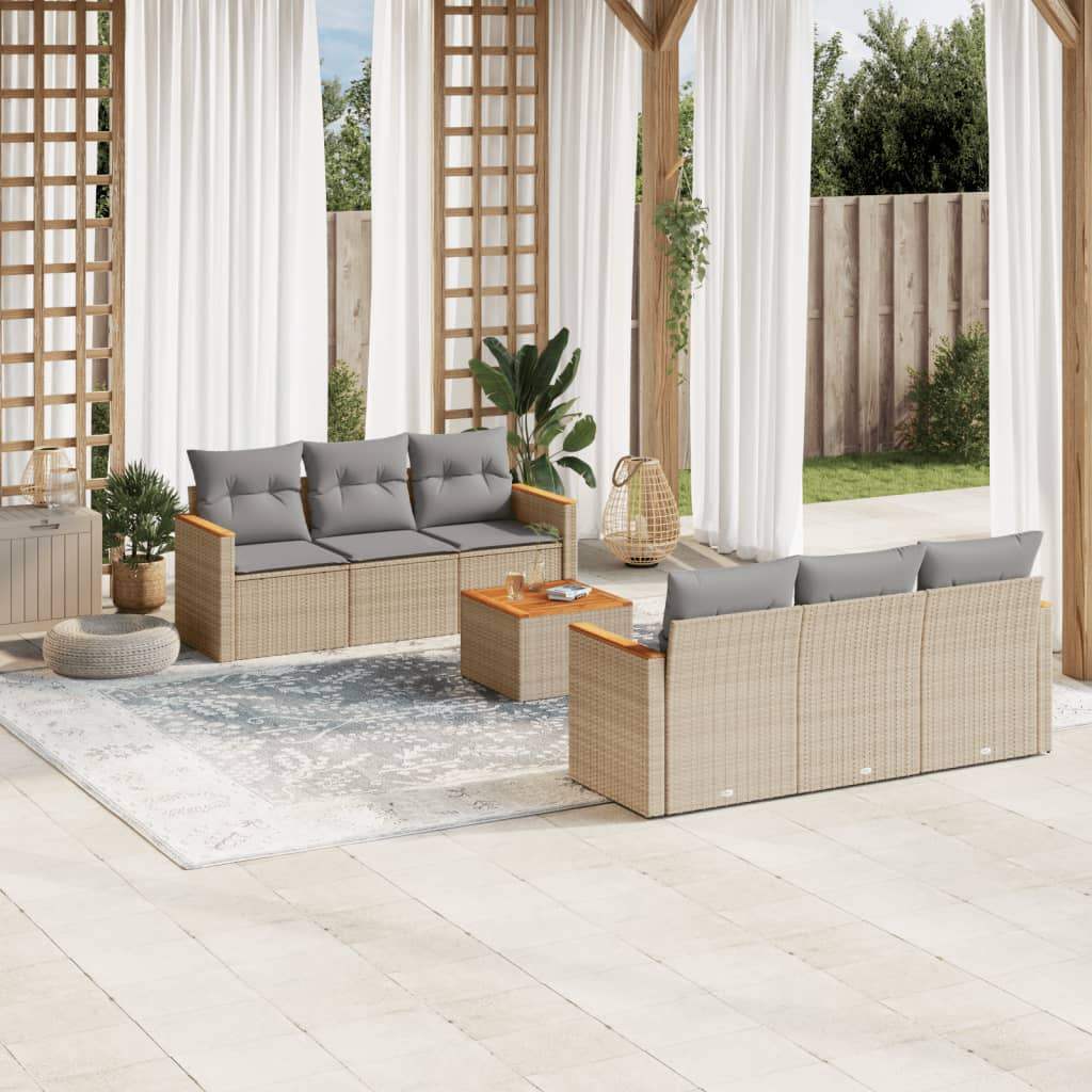 Set Divani da Giardino 7 pz con Cuscini Beige in Polyrattan - homemem39