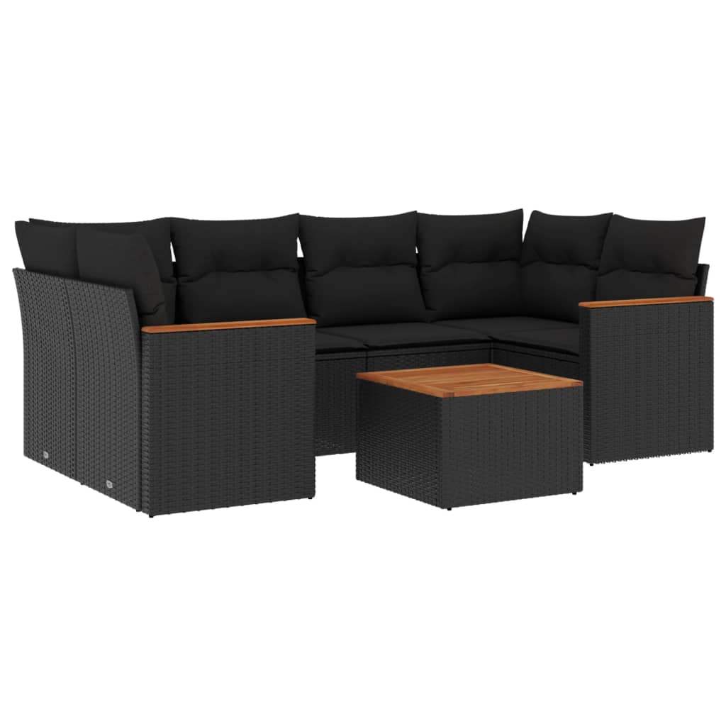 Set Divani da Giardino con Cuscini 7pz Nero Polyrattan - homemem39