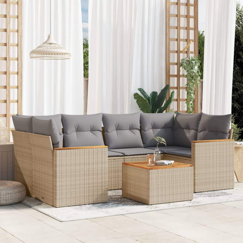 Set Divani da Giardino 7 pz con Cuscini Beige in Polyrattan - homemem39