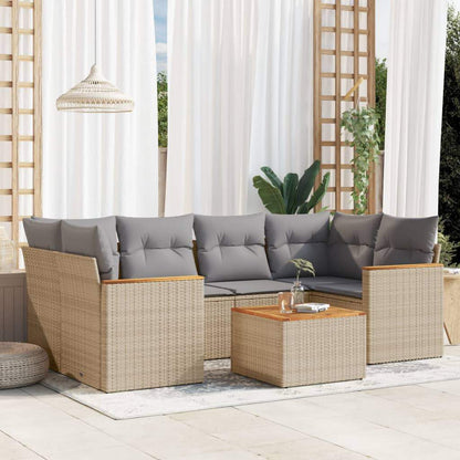 Set Divani da Giardino 7 pz con Cuscini Beige in Polyrattan - homemem39