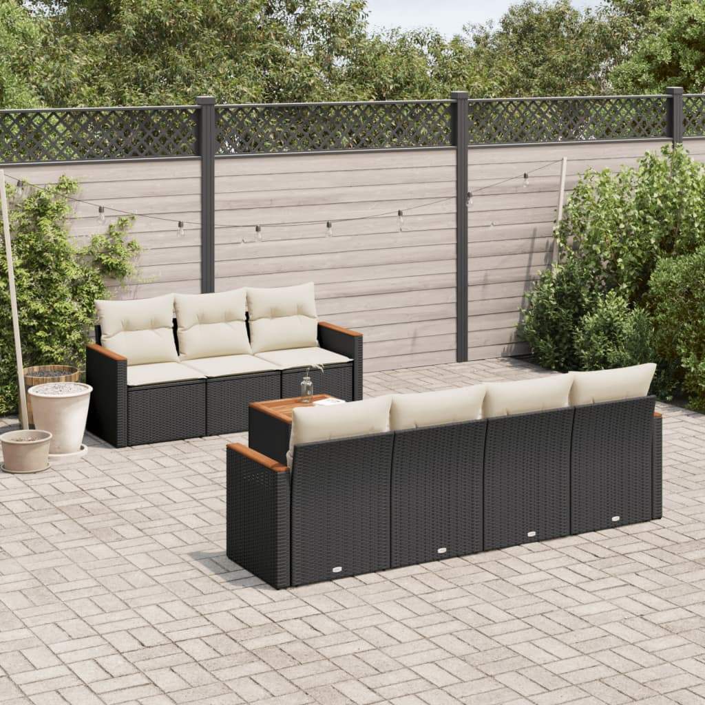 Set Divani da Giardino con Cuscini 8 pz Nero in Polyrattan - homemem39