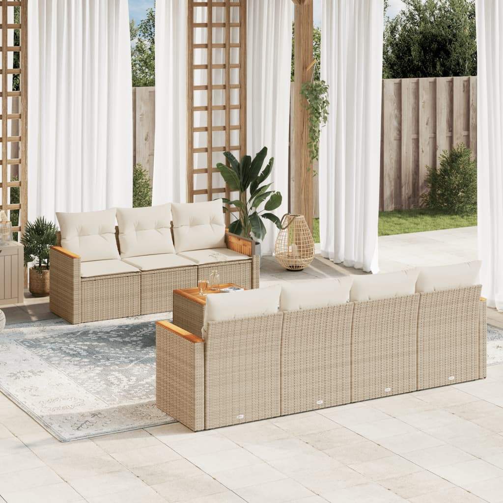 Set Divano da Giardino 8 pz con Cuscini Beige in Polyrattan - homemem39