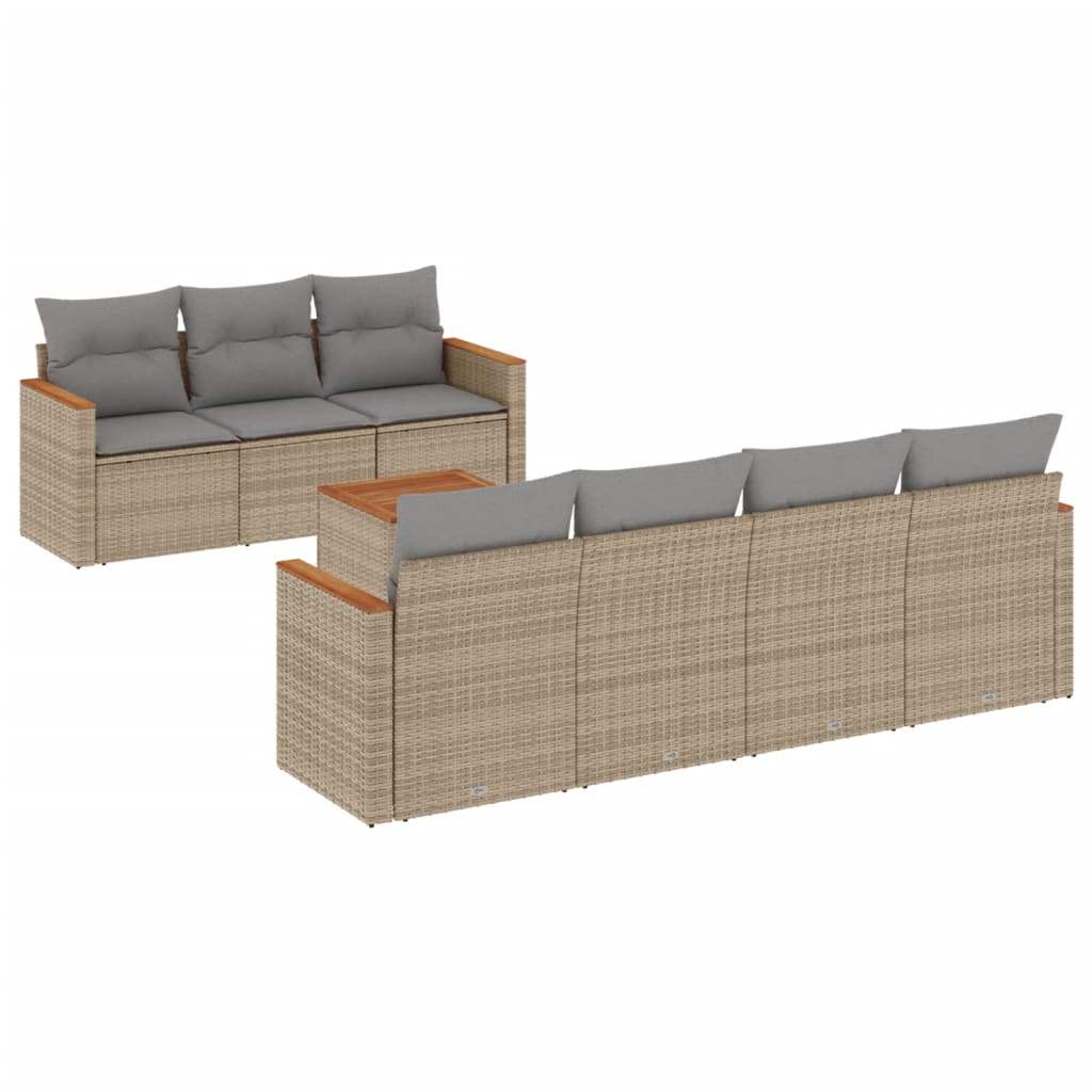 Set Divano da Giardino 8 pz con Cuscini Beige in Polyrattan - homemem39