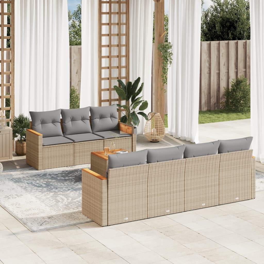 Set Divano da Giardino 8 pz con Cuscini Beige in Polyrattan - homemem39