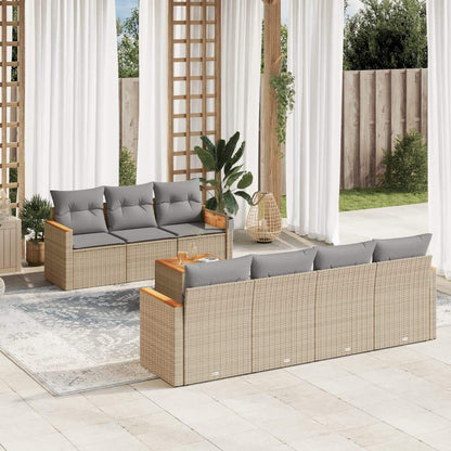 Set Divano da Giardino 8 pz con Cuscini Beige in Polyrattan - homemem39