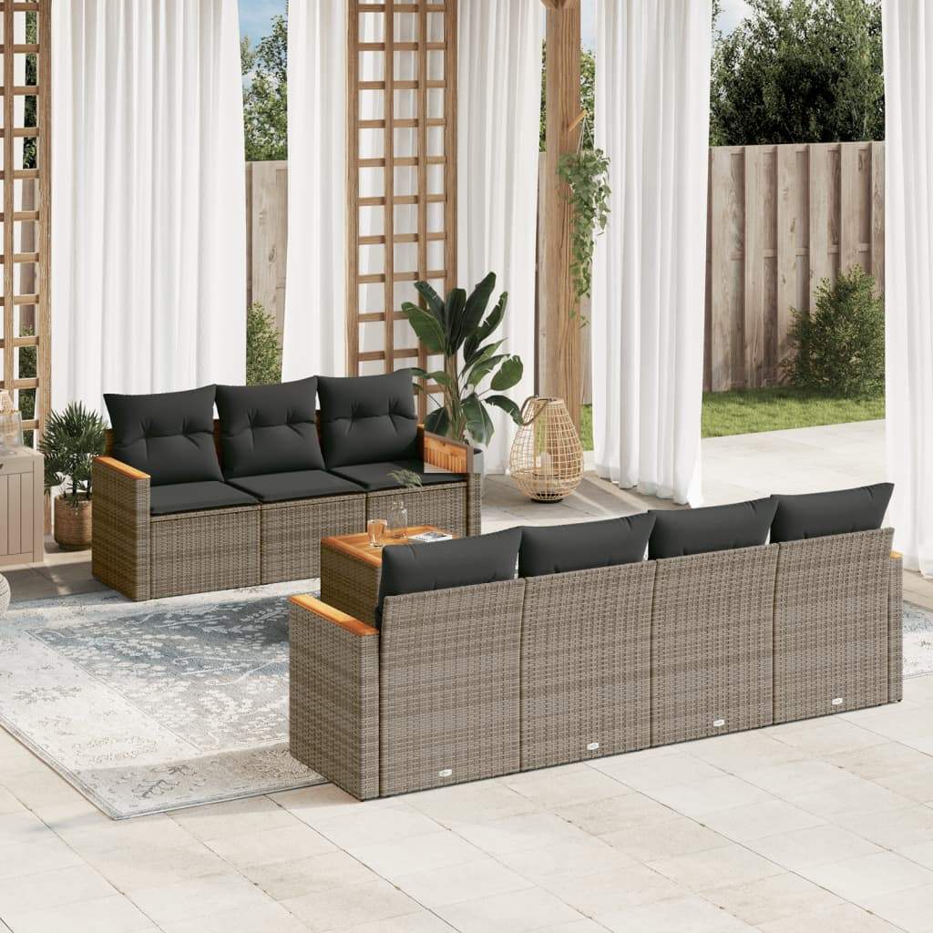 Set Divano da Giardino 8 pz con Cuscini Grigio in Polyrattan - homemem39