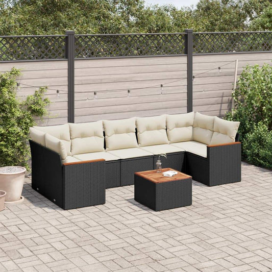 Set Divani da Giardino con Cuscini 8 pz Nero in Polyrattan - homemem39