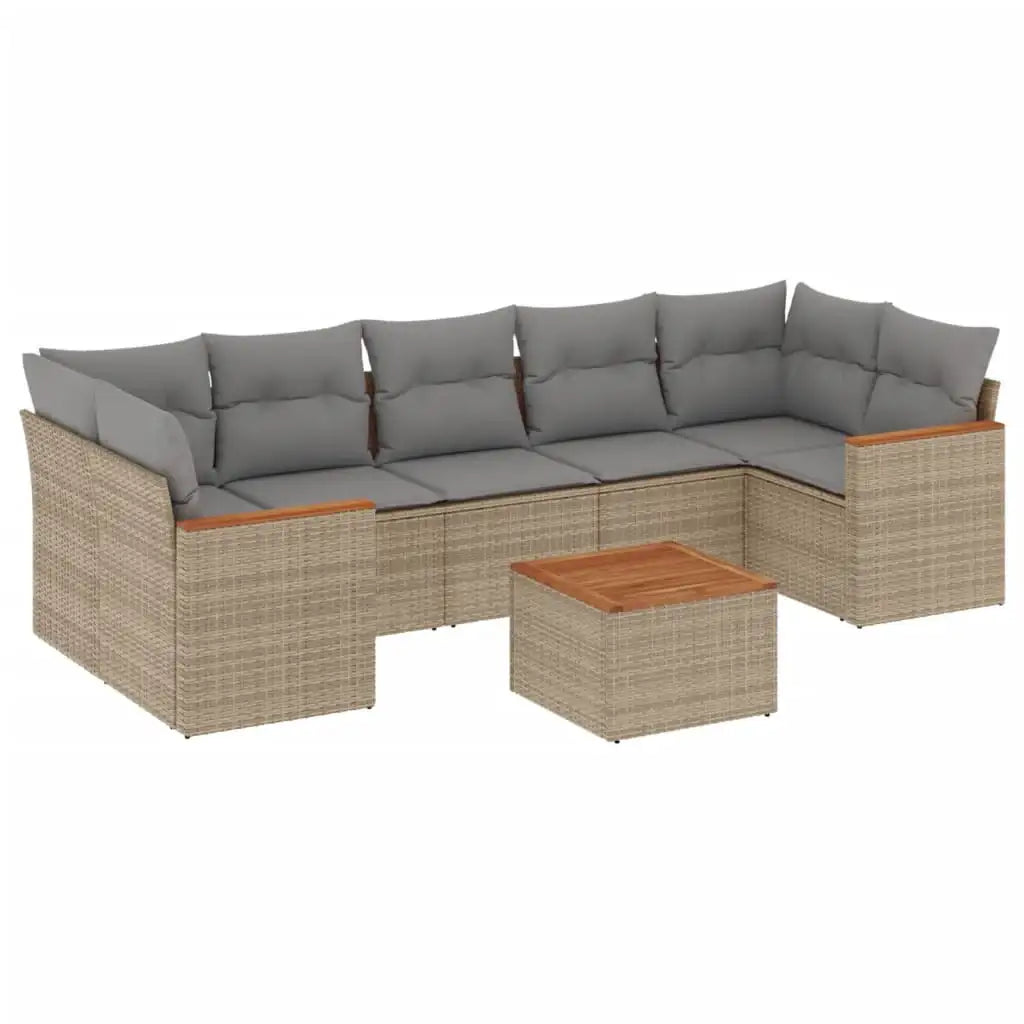 Set Divano da Giardino 8 pz con Cuscini Beige in Polyrattan - homemem39