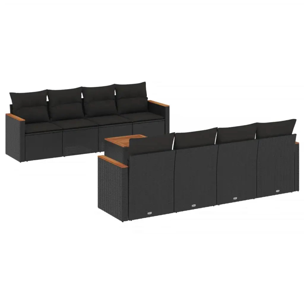 Set Divani da Giardino 9 pz con Cuscini Nero in Polyrattan - homemem39