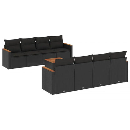 Set Divani da Giardino 9 pz con Cuscini Nero in Polyrattan - homemem39