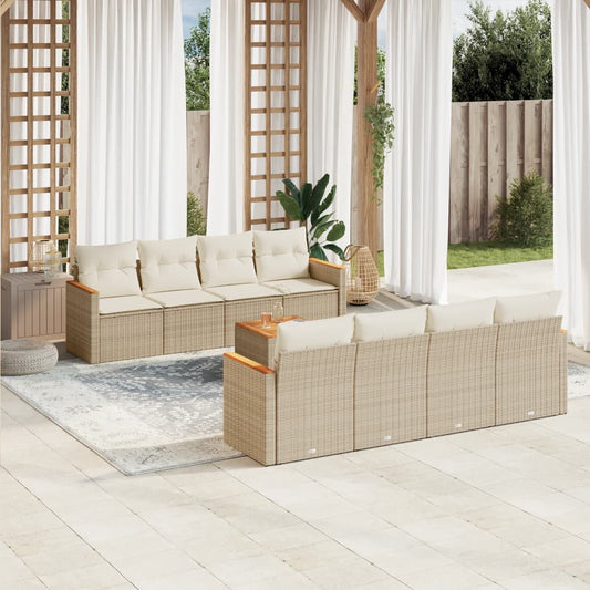 Set Divano da Giardino 9 pz con Cuscini Beige in Polyrattan - homemem39