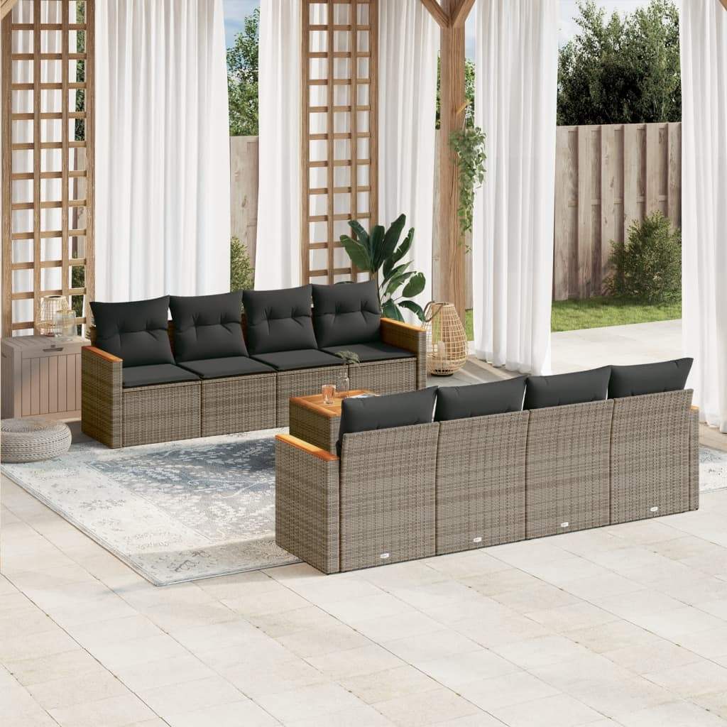 Set Divano da Giardino 9 pz con Cuscini Grigio in Polyrattan - homemem39