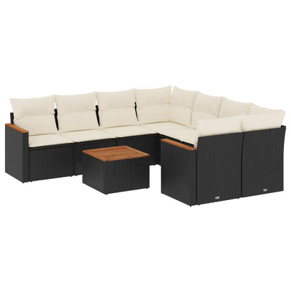 Set Divani da Giardino 9 pz con Cuscini Nero in Polyrattan - homemem39