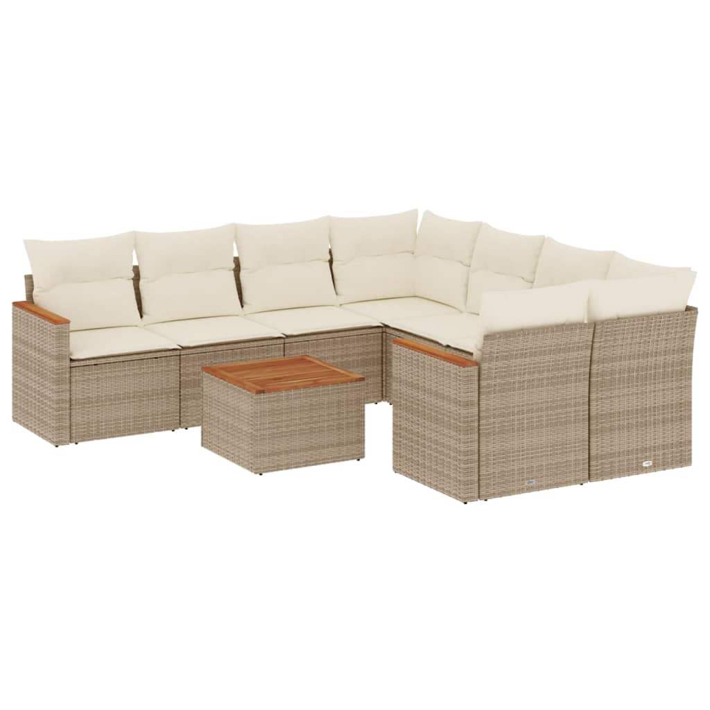 Set Divano da Giardino 9 pz con Cuscini Beige in Polyrattan - homemem39