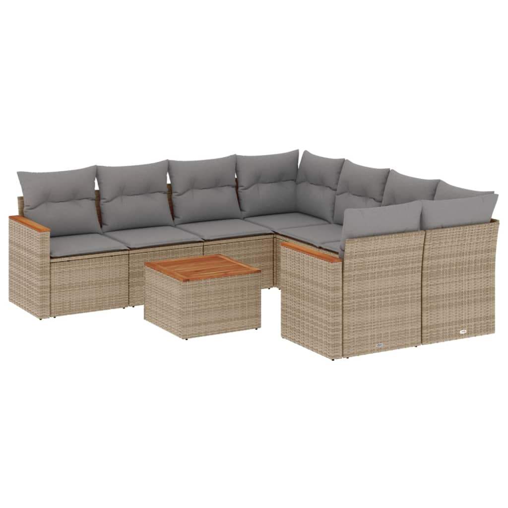 Set Divano da Giardino 9 pz con Cuscini Beige in Polyrattan - homemem39