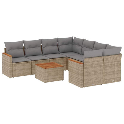 Set Divano da Giardino 9 pz con Cuscini Beige in Polyrattan - homemem39