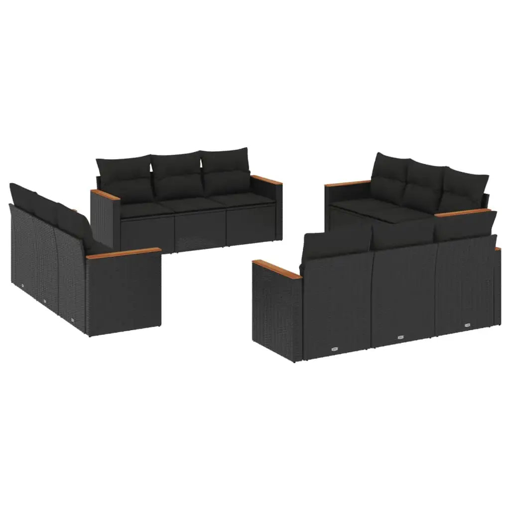 Set Divani da Giardino 12 pz con Cuscini Nero in Polyrattan - homemem39