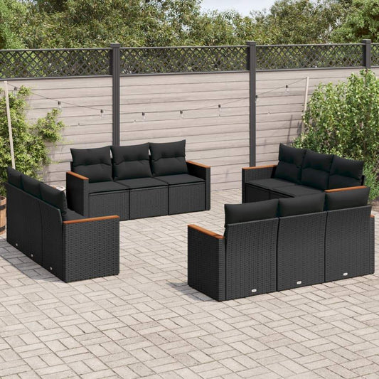 Set Divani da Giardino 12 pz con Cuscini Nero in Polyrattan - homemem39
