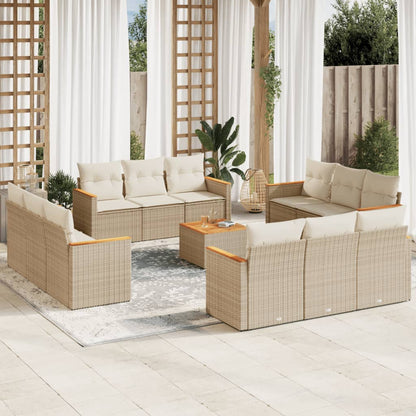 Set Divano da Giardino 13 pz con Cuscini Beige in Polyrattan - homemem39