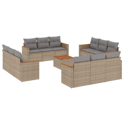 Set Divano da Giardino 13 pz con Cuscini Beige in Polyrattan - homemem39