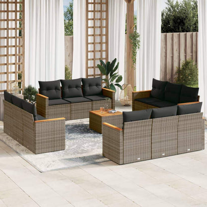 Set Divani da Giardino 13 pz con Cuscini Grigio in Polyrattan - homemem39
