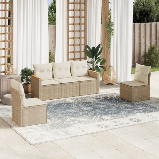 Set Divano da Giardino 5 pz con Cuscini Beige in Polyrattan - homemem39