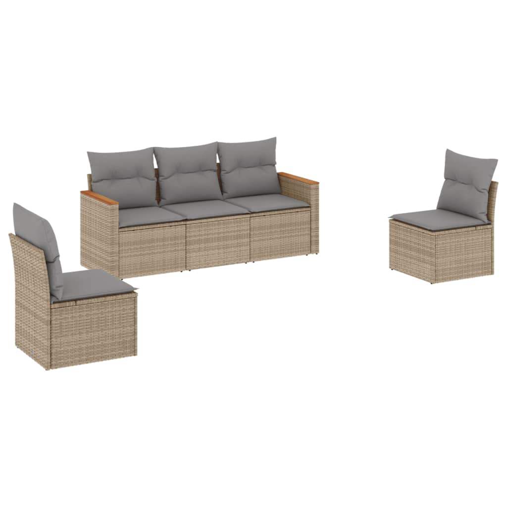 Set Divano da Giardino 5 pz con Cuscini Beige in Polyrattan - homemem39