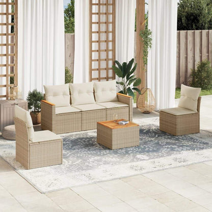 Set Divano da Giardino 6 pz con Cuscini Beige in Polyrattan - homemem39