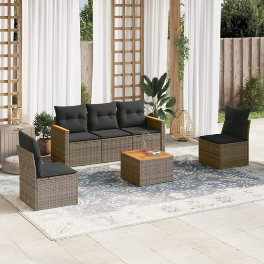 Set Divano da Giardino 6 pz con Cuscini Grigio in Polyrattan - homemem39