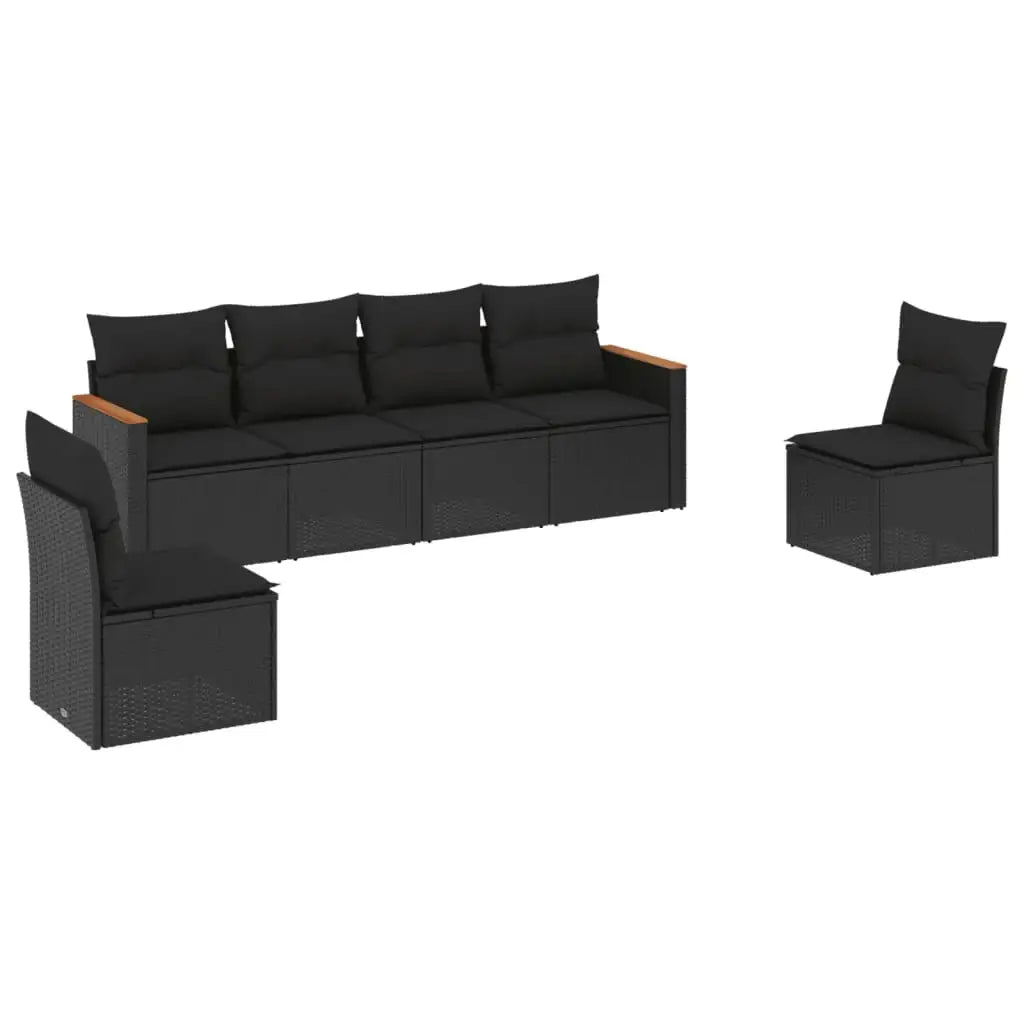 Set Divano da Giardino 6 pz con Cuscini Nero in Polyrattan - homemem39