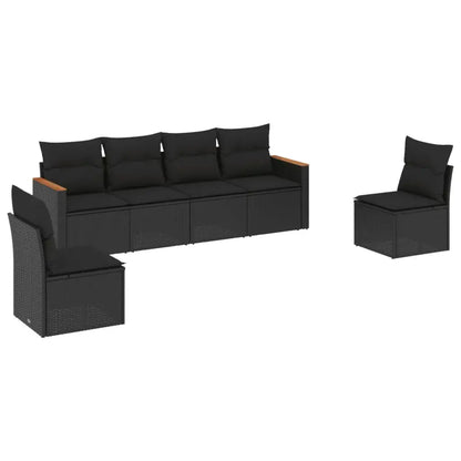 Set Divano da Giardino 6 pz con Cuscini Nero in Polyrattan - homemem39