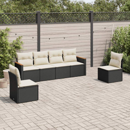 Set Divano da Giardino 6 pz con Cuscini Nero in Polyrattan - homemem39