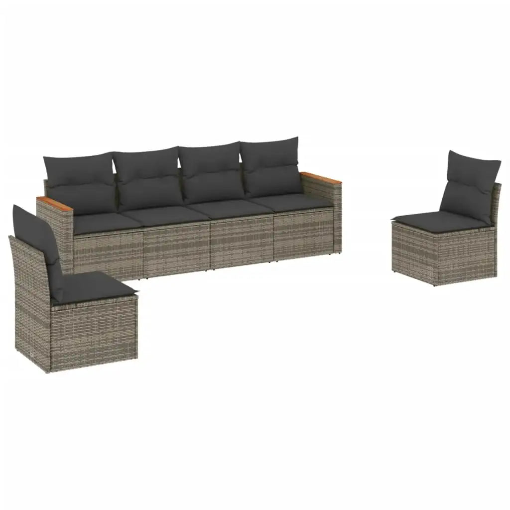 Set Divano da Giardino 6 pz con Cuscini Grigio in Polyrattan - homemem39