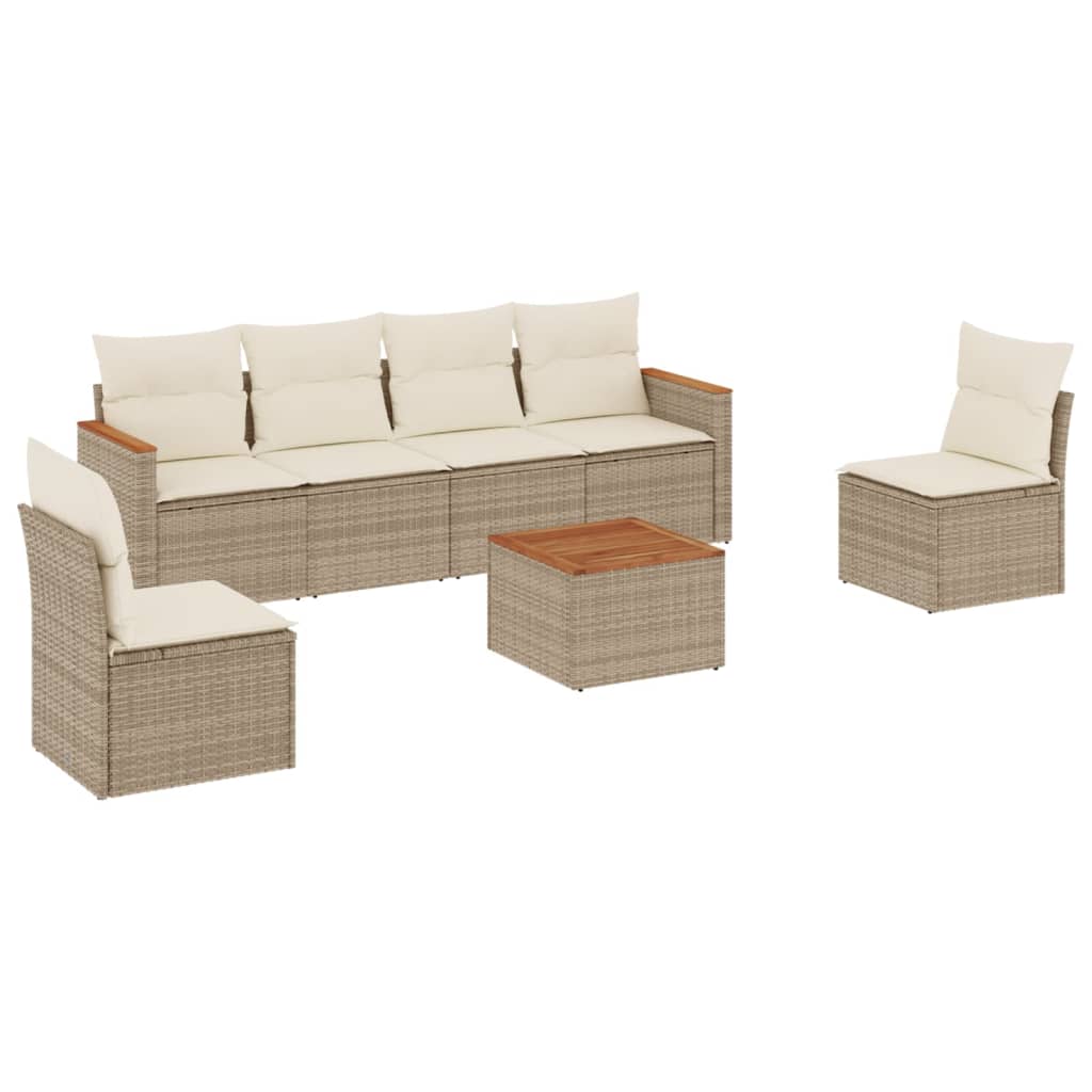 Set Divani da Giardino 7 pz con Cuscini Beige in Polyrattan - homemem39