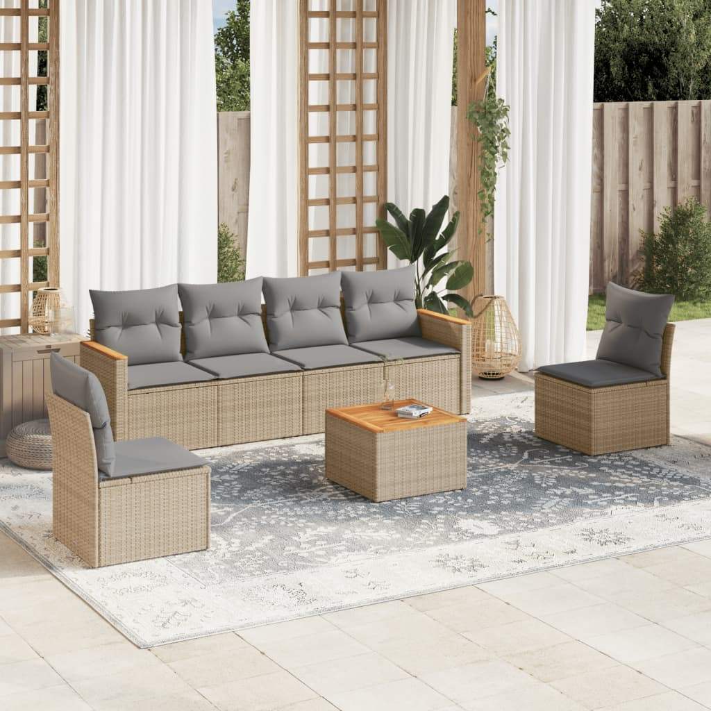 Set Divani da Giardino 7 pz con Cuscini Beige in Polyrattan - homemem39