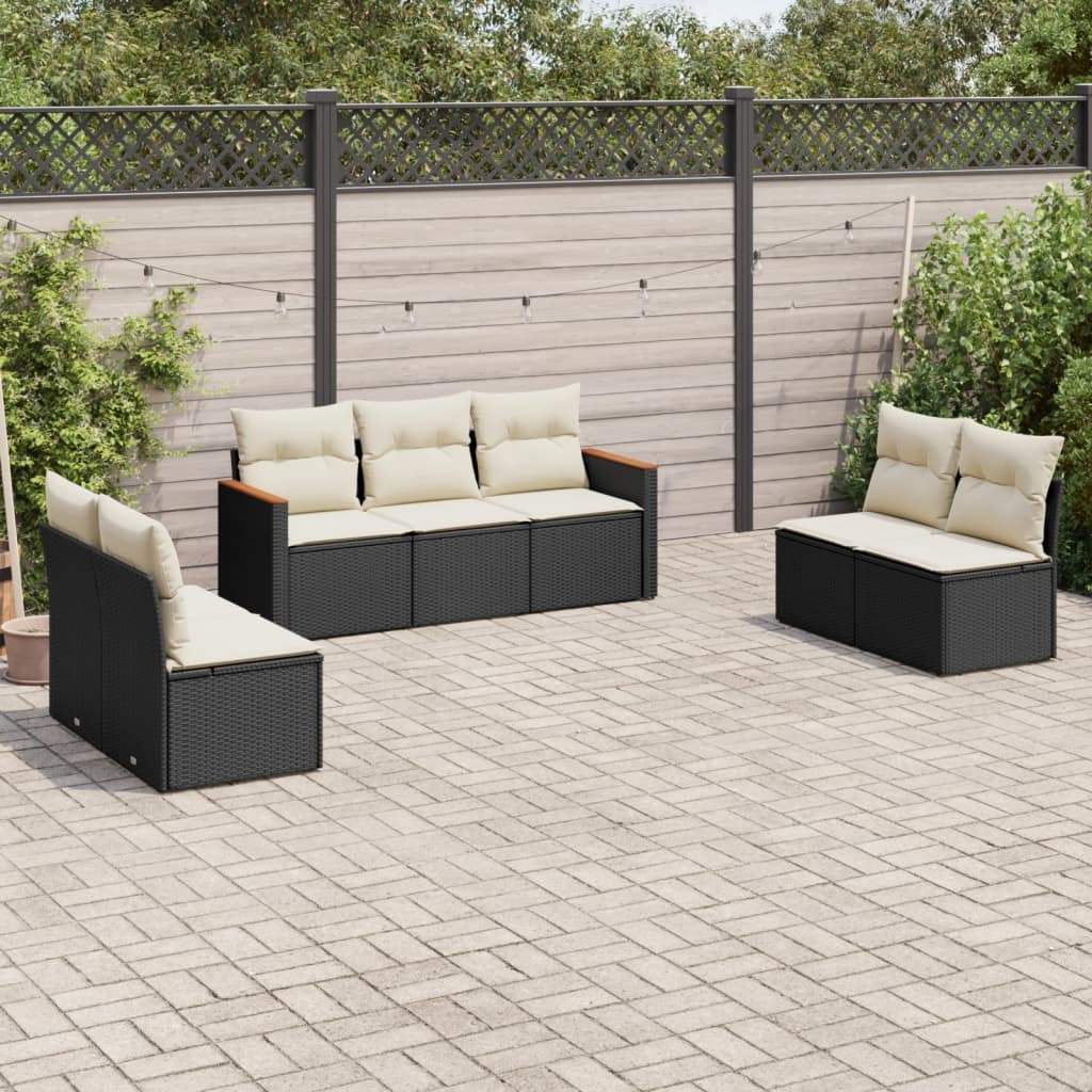 Set Divani da Giardino con Cuscini 7pz Nero Polyrattan - homemem39