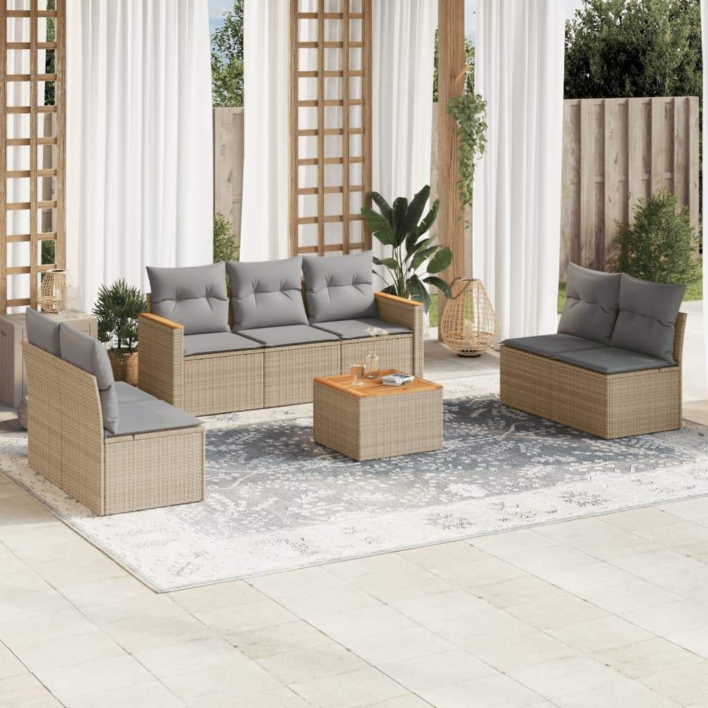 Set Divano da Giardino 8 pz con Cuscini Beige in Polyrattan - homemem39