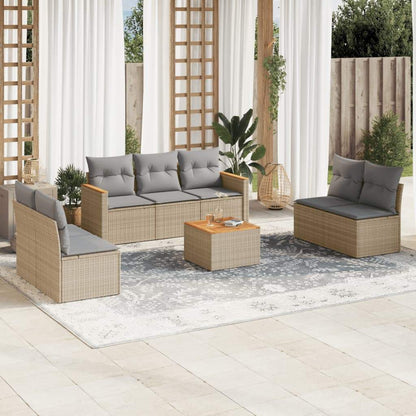 Set Divano da Giardino 8 pz con Cuscini Beige in Polyrattan - homemem39