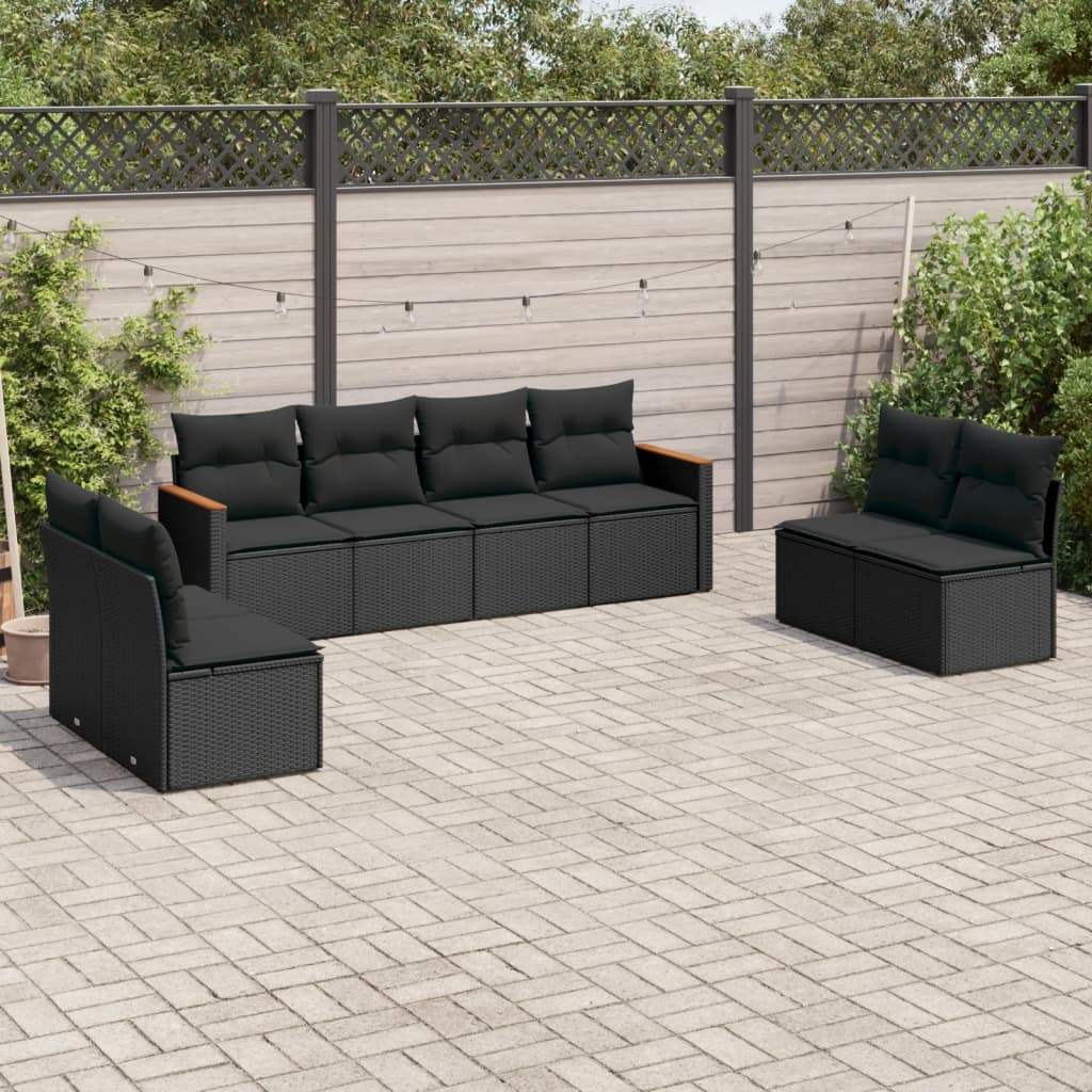 Set Divani da Giardino con Cuscini 8 pz Nero in Polyrattan - homemem39