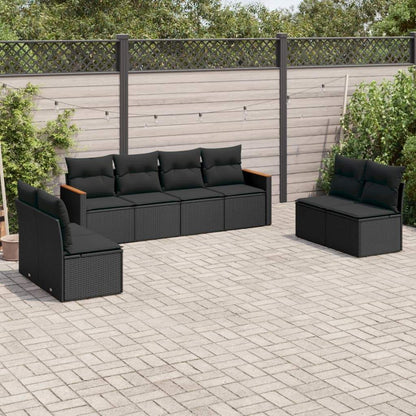 Set Divani da Giardino con Cuscini 8 pz Nero in Polyrattan - homemem39