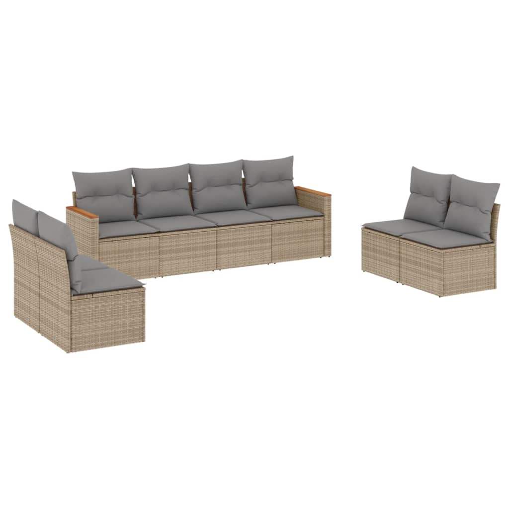Set Divano da Giardino 8 pz con Cuscini Beige in Polyrattan - homemem39