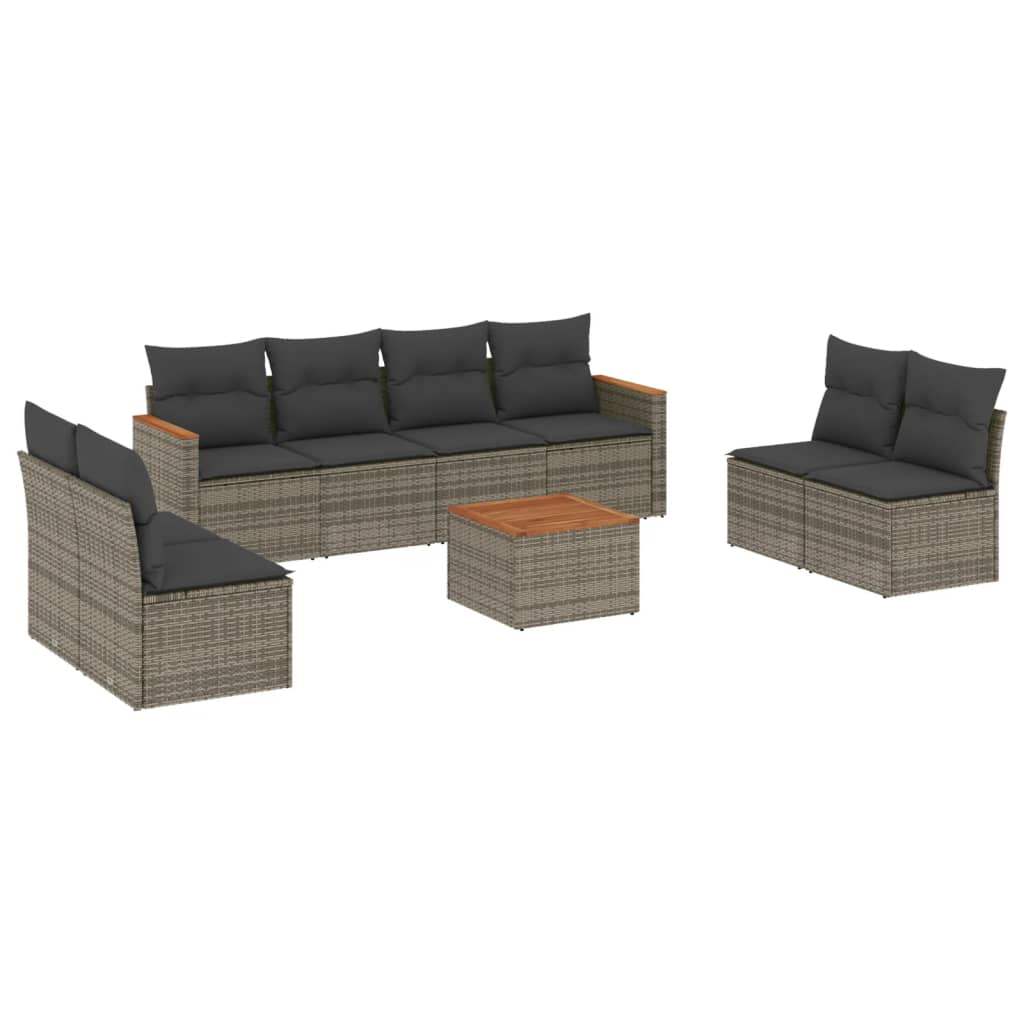 Set Divano da Giardino 9 pz con Cuscini Grigio in Polyrattan - homemem39