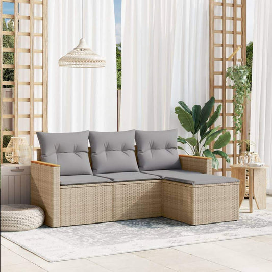 Set Divano da Giardino 4 pz con Cuscini Beige in Polyrattan - homemem39