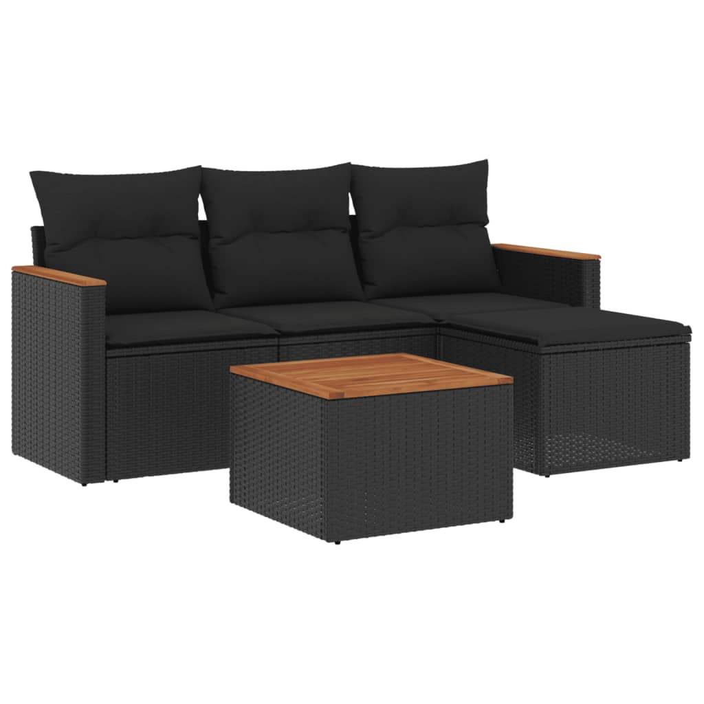 Set Divani da Giardino 5 pz con Cuscini in Polyrattan Nero - homemem39