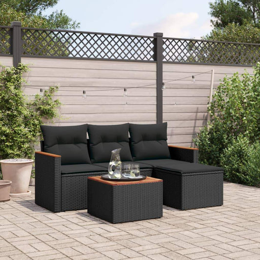 Set Divani da Giardino 5 pz con Cuscini in Polyrattan Nero - homemem39