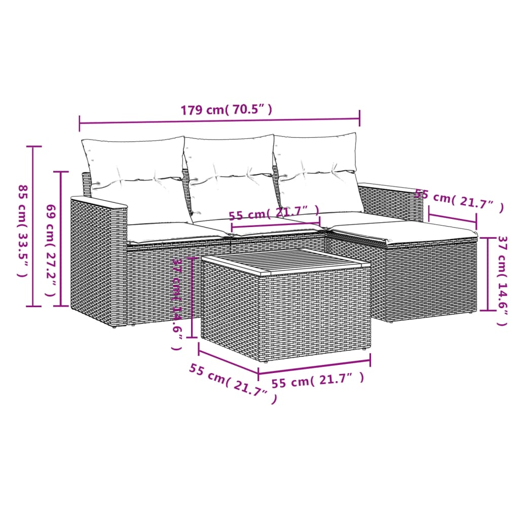 Set Divano da Giardino 5 pz con Cuscini Beige in Polyrattan | homemem39