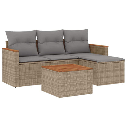 Set Divano da Giardino 5 pz con Cuscini Beige in Polyrattan - homemem39