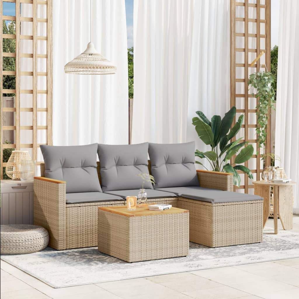 Set Divano da Giardino 5 pz con Cuscini Beige in Polyrattan - homemem39