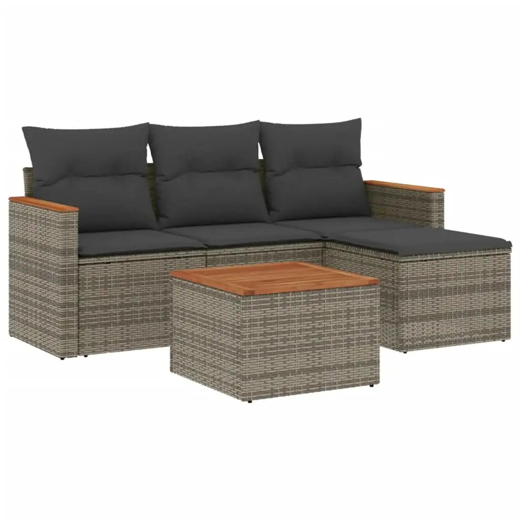 Set Divano da Giardino 5 pz con Cuscini Grigio in Polyrattan - homemem39